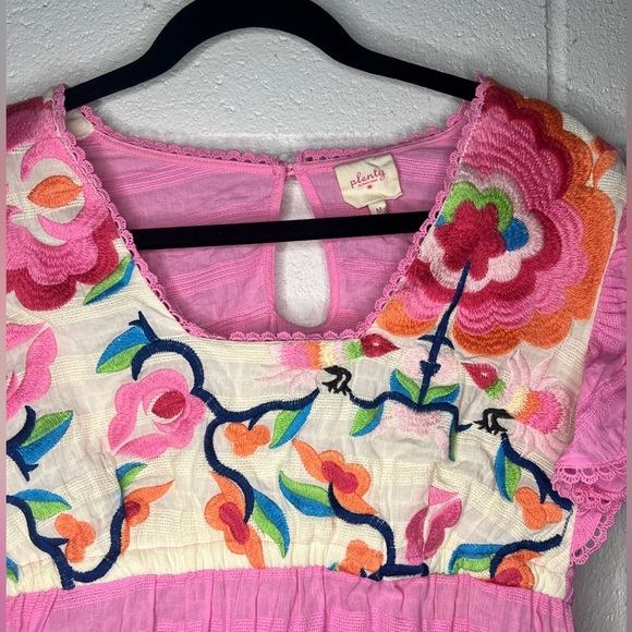 Anthropologie Plenty Tracy Reese Babydoll Top M Pink Boho Floral Embroidered - Picture 4 of 6